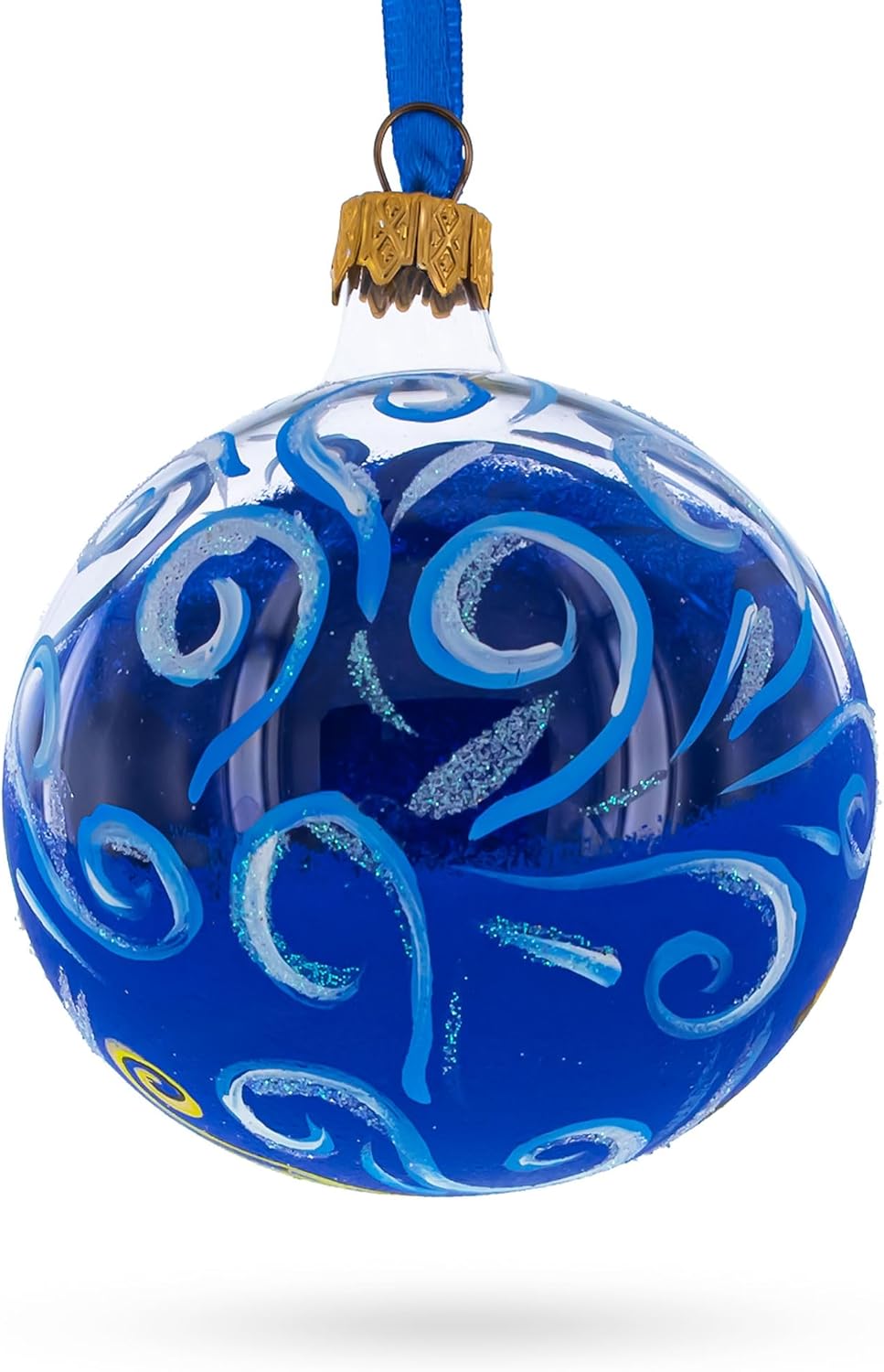 Jolly Santa Riding Sleigh with Reindeer Glass Ball Christmas Ornament 3.25 Inches - Image 3