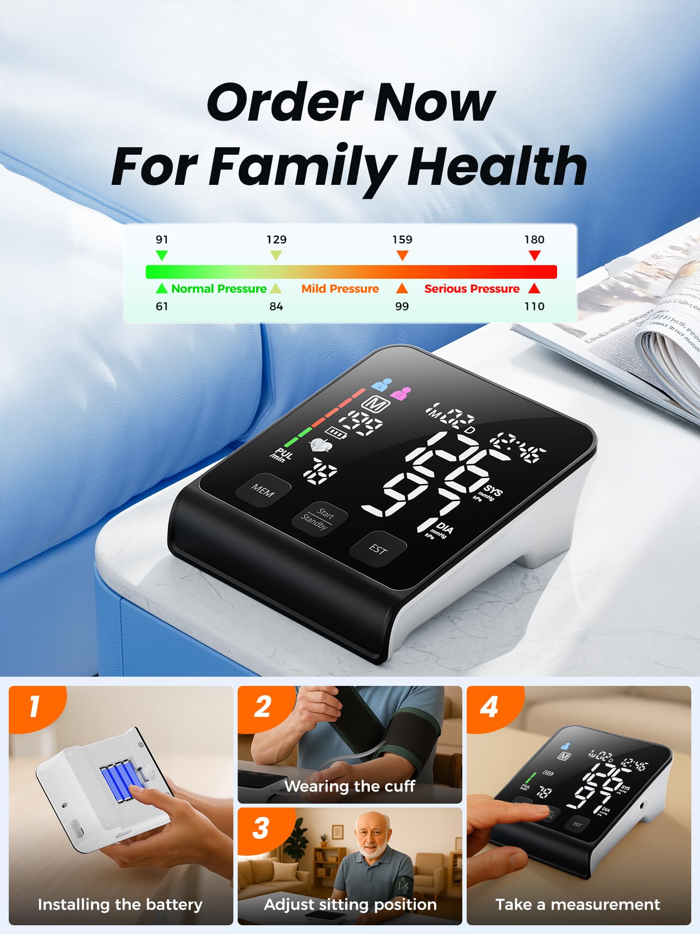 Upper Arm Electronic Blood Pressure Monitor (U80 Series) -Automatic Upper Arm Blood Pressure Monitor,Wide-Range Cuff, Large LED Backlit Display,Accurate Automatic Digital BP Monitor