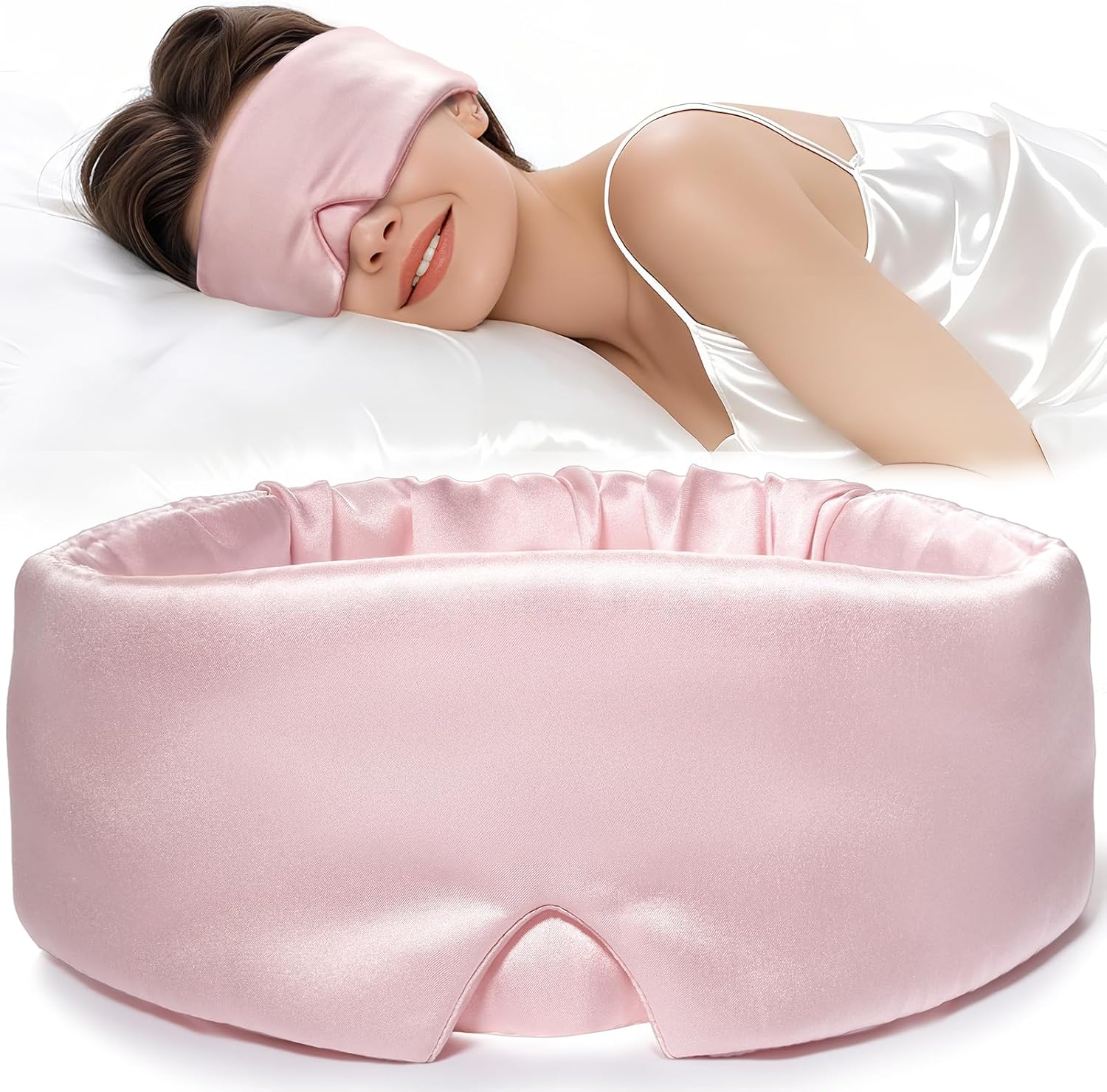 LitBear 100% Mulberry Silk Sleep Mask for Women & Men, Soft and Comfortable Eye Mask for Side Sleepers, Blackout Sleeping Mask for Home, Travel, Office, or Napping (Pink)