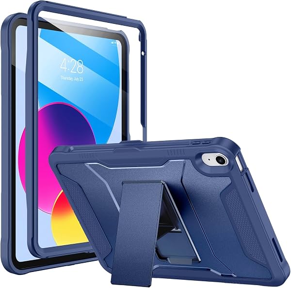 Funda Soke para iPad (A16) 11ª Generación 11 pulgadas 2025, iPad 10ª Generación 10.9 pulgadas 2022, con Protector de pantalla integrado y Soporte, Cubierta protectora resistente de cuerpo completo - Azul marino