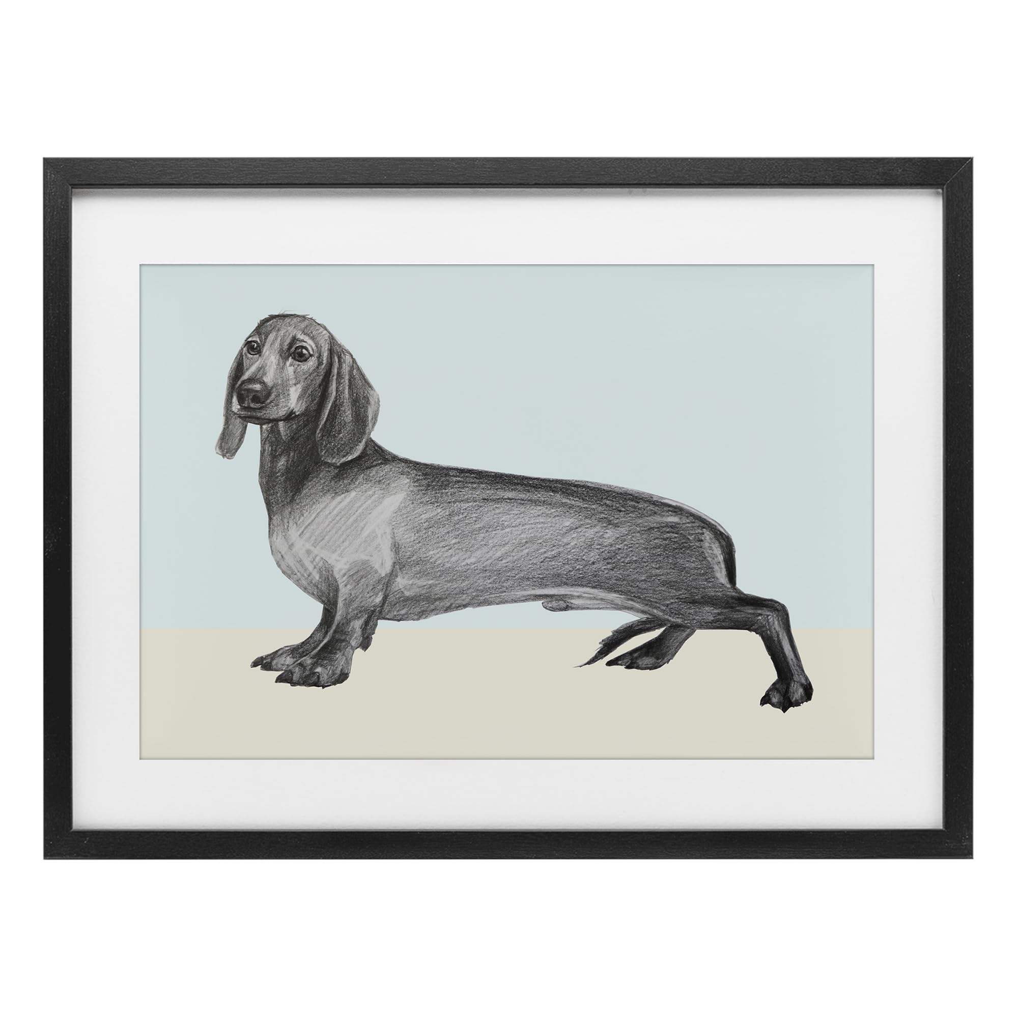 Stupell Industries Midnight Black (Textured) 'Sketched Dachshund On Blue', Framed Print Under Glass, Black, 23 X 17 Inches, Easy To Hang And Sturdy, Made In Usa, By Violeta Vollmer