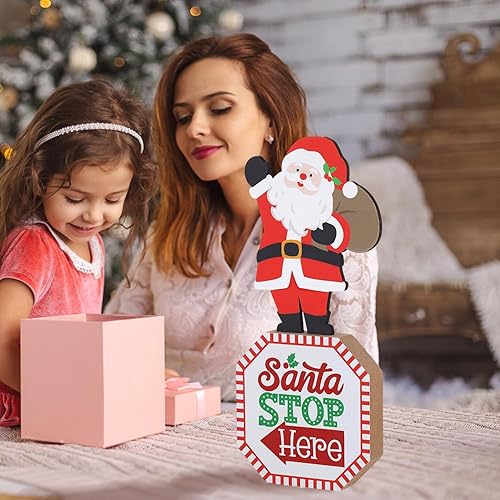 Miniatura 8 de Aovdy 4 carteles de mesa de Navidad, decoración de centro de mesa de madera, gnomo de Papá Noel, Noel, HOHOHO, decoración de escritorio de madera