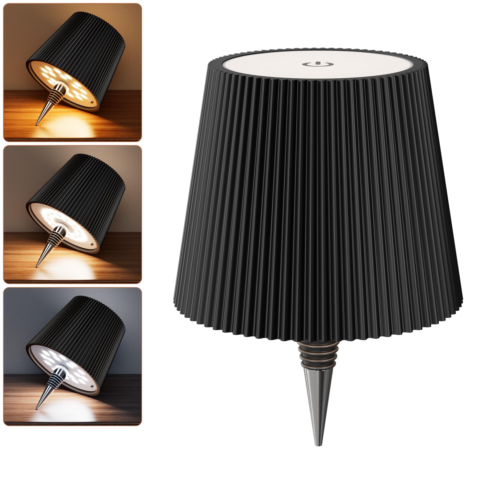Nulmvic Lampada per Bottiglia LED Ricaricabile - 5200mAh Lampada da Tavolo Senza Fili Dimmerabile 3 Colori - IP54 Impermeabile Comando a Tocco per Interno Esterno Famiglia Ristorante Bar (Nero)