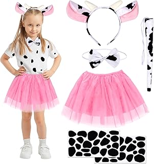 Fennoral 6pcs Juego de Disfraces de Vaca Disfraz de Vaca de Carnaval para Niñas-Cuernos de Vaca Diadema Papillon Colas Tutú Tul- para Vacas-Cosplay Imitación de Disfraz Fiesta Animal Regalo