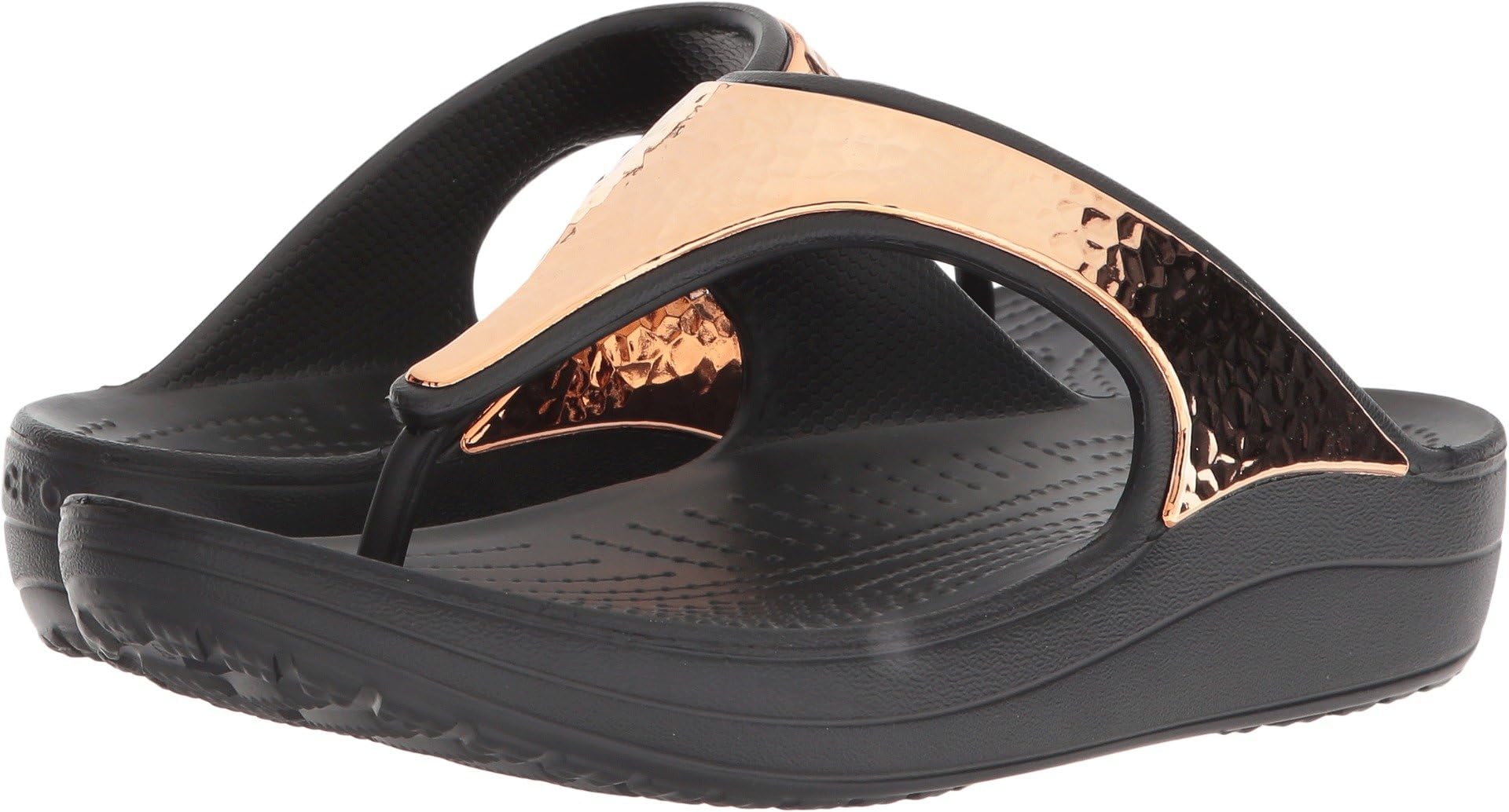Crocs Women's Sloane Hammered Met Flip W Sandal, black/rose gold, 5 M US