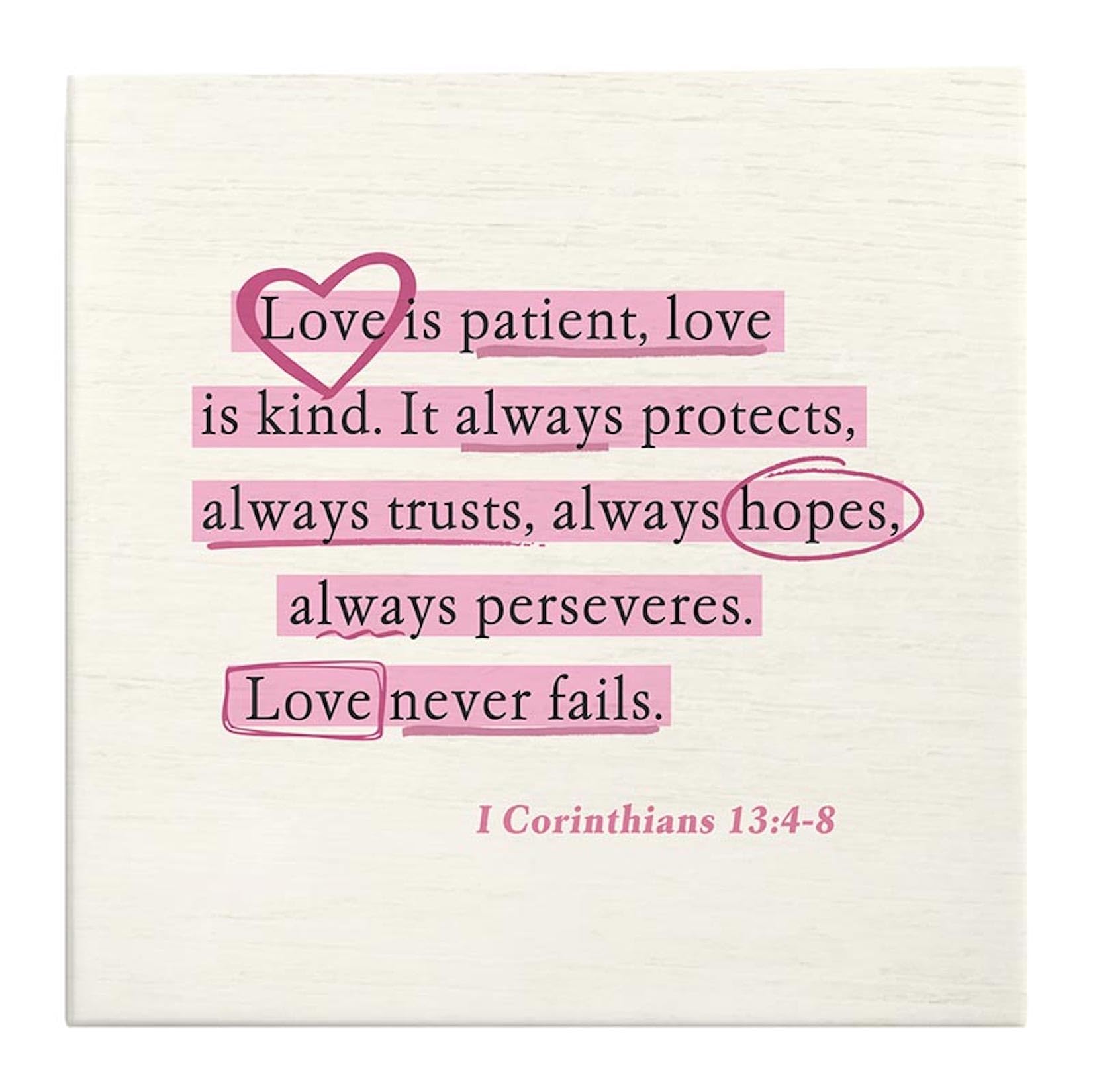 P. Graham Dunn Notes Of Hope Word Block, 5" x 5", Message Reads "Love Is Patient"