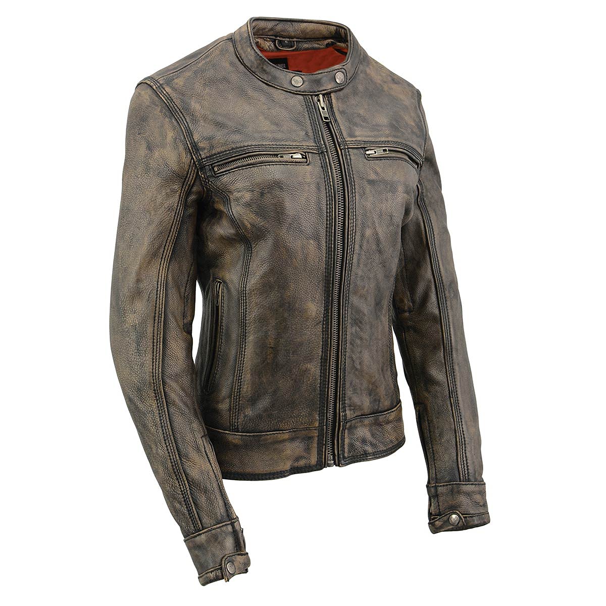 Milwaukee Leather MLL2550 Womens Scooter Distressed Brown Leather Vented Motorcycle Jacket