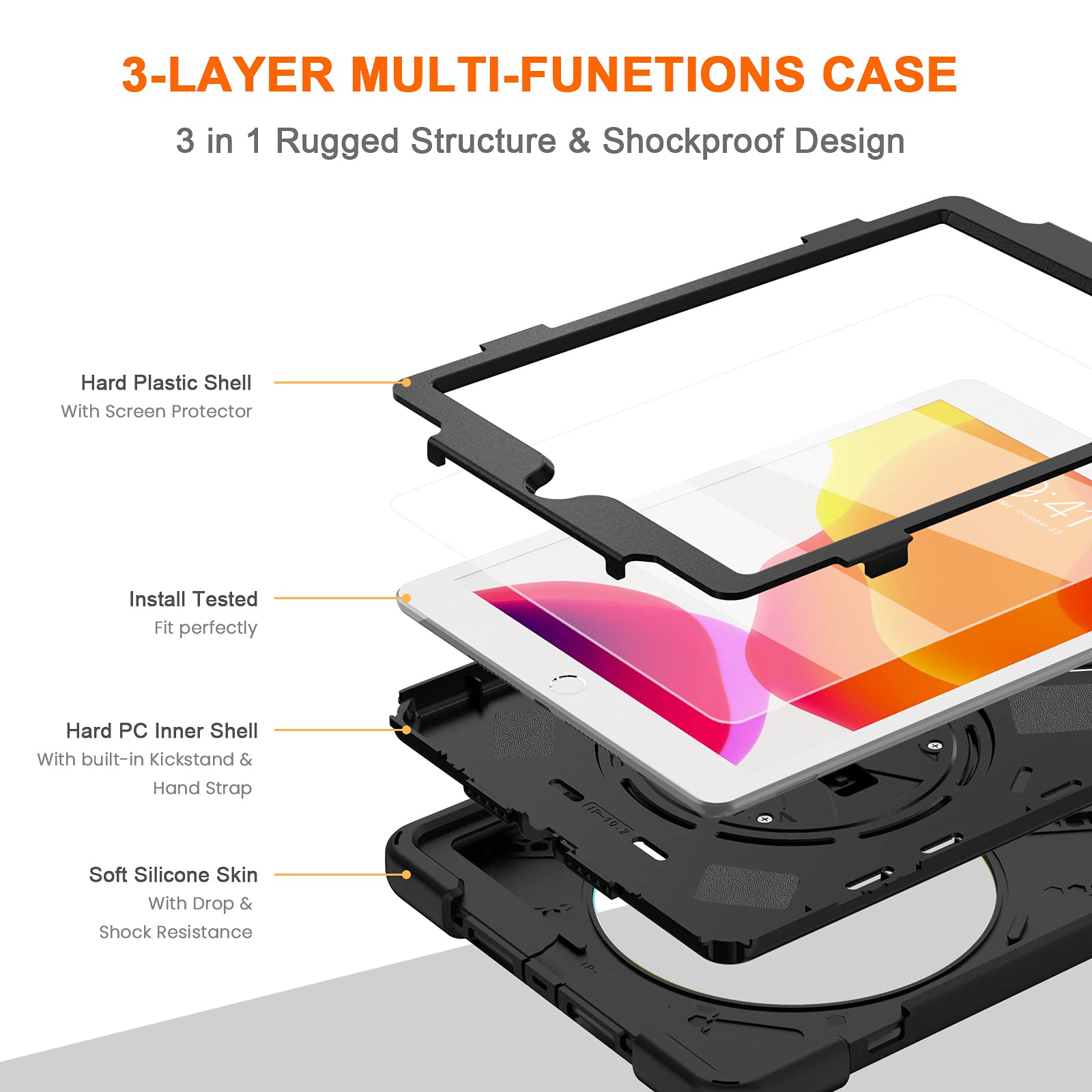 Gerutek Cover per iPad 9a/8a/7a Generazione (10.2 Pollici 2021/2020/2019 Versione), Custodia Protettiva Antiurto con Supporto Rotante 360 Gradi e Cinghia a Mano/Spalla per iPad 10.2, Rosa