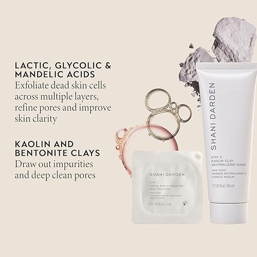 Miniatura 6 de SHANI DARDEN SKIN CARE Triple Acid Peel, 2-Step Exfoliating Face Peel with Mandelic, Lactic & Glycolic Acids, Kaolin Clay Neutralizing Mask & Brush