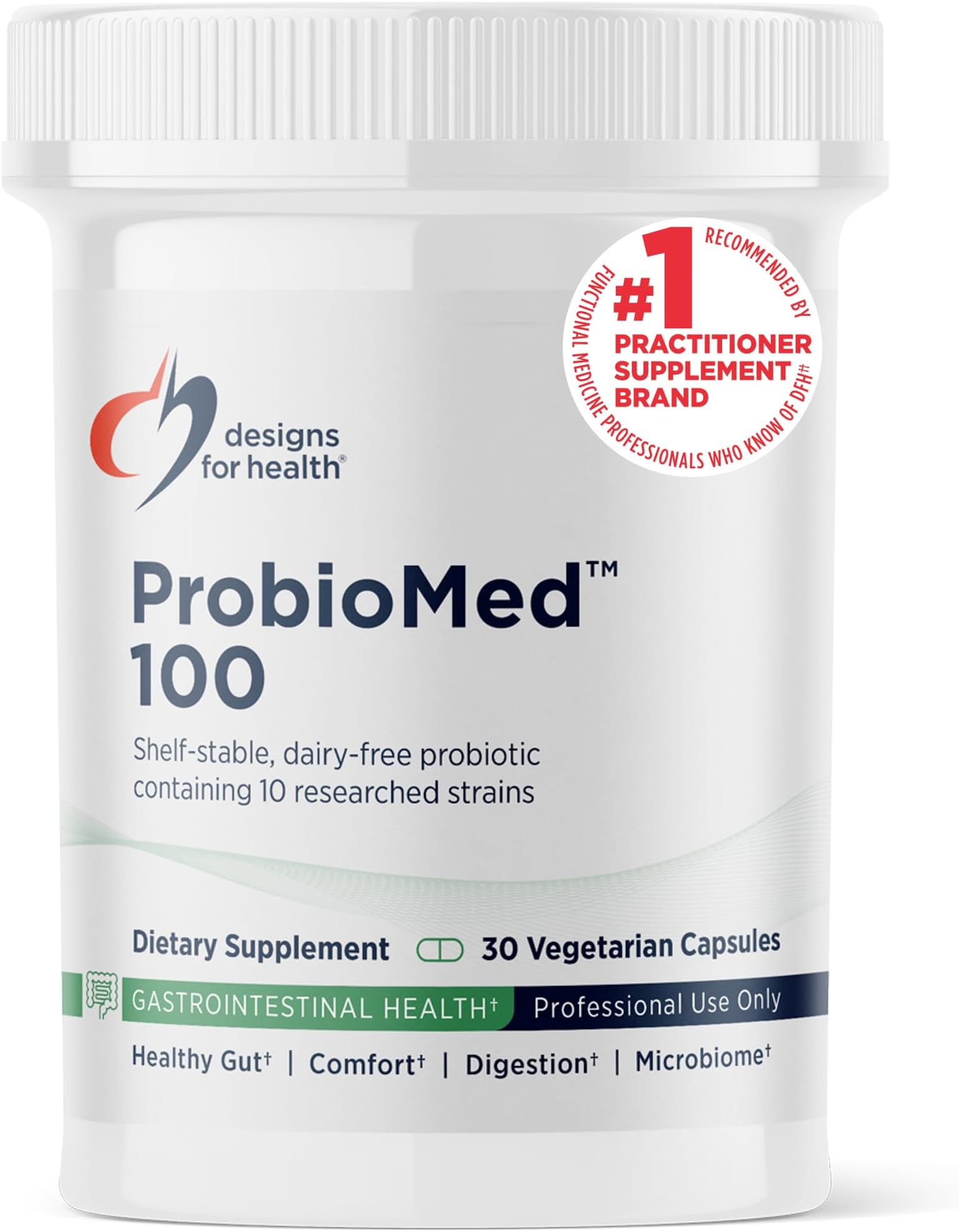 Designs for Health ProbioMed 100 - Probiotics for Digestive Health - 10 Strains with Lactobacillus Acidophilus Probiotic + Lactobacillus Rhamnosus - Gut Health + Immune Support Supplement (30 Caps)