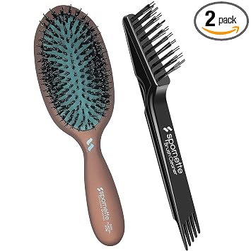 Spornette Ion Fusion Boar And Nylon Cushion Oval Bundle with Hair Brush Cleaner