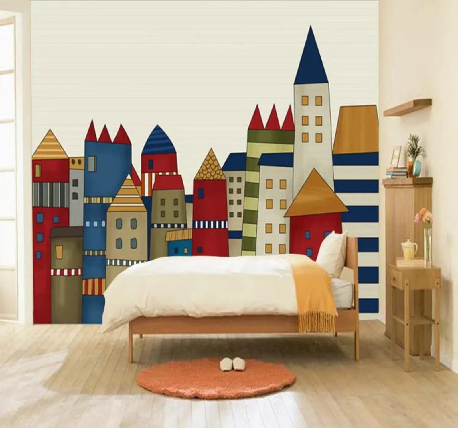 Wallpaper-3D-Xlm 250Cm×170Cm(B×H) Cartoon Hand Drawn Colourful Architecture Unique 3D Wallpaper Easy Install Feature Office Living Room Sofa Bedroom Tv Background Wall Decoration-250Cm×170Cm