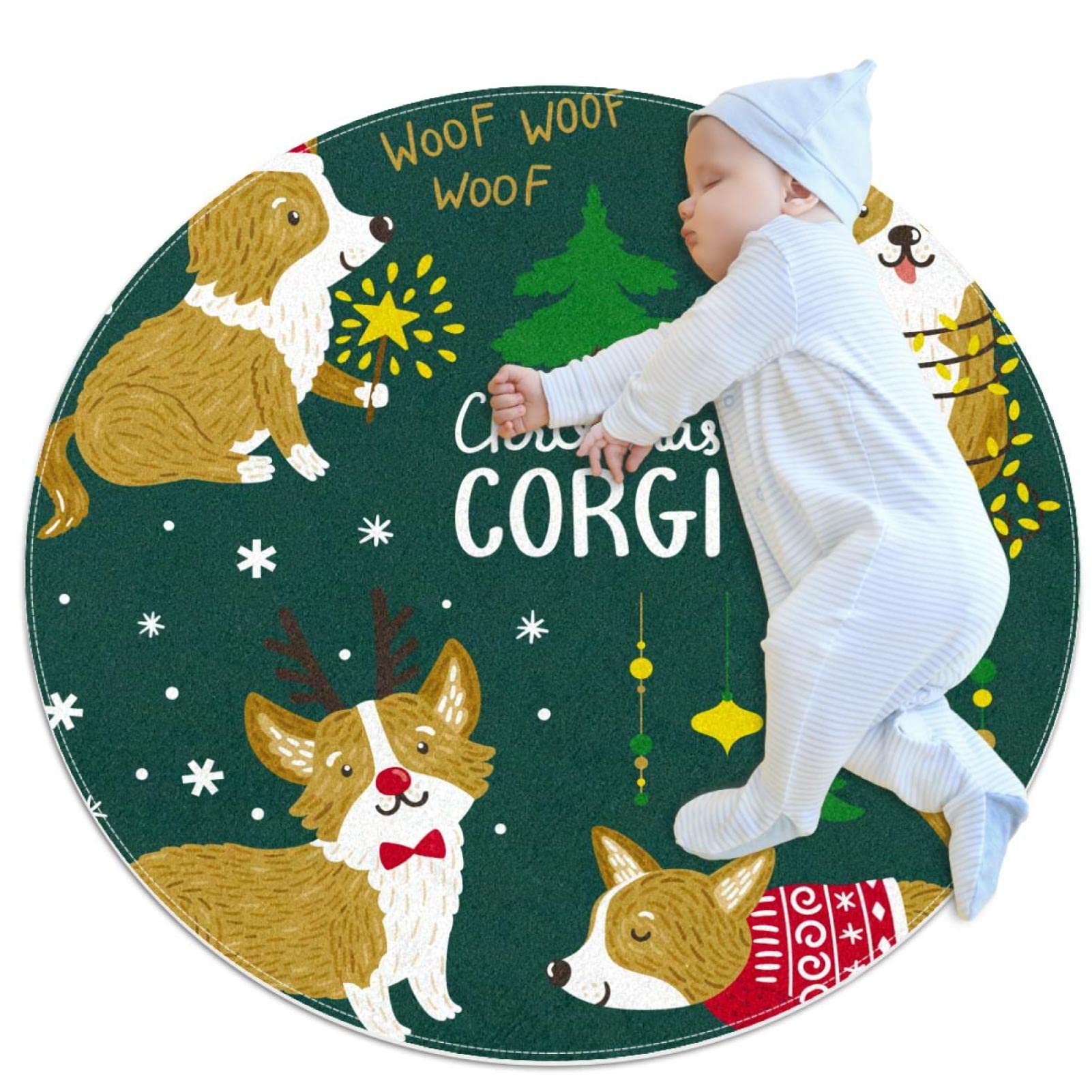 Tapis de salle de bain corgi rond 1 m de diamètre antidérapant pour chambre et canapé