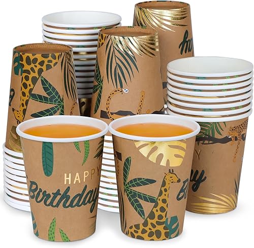 DYLIVeS Vasos de papel a cuadros de búfalo a cuadros, vasos desechables de fiesta en blanco y negro, tazas de bebidas de Navidad con lámina dorada