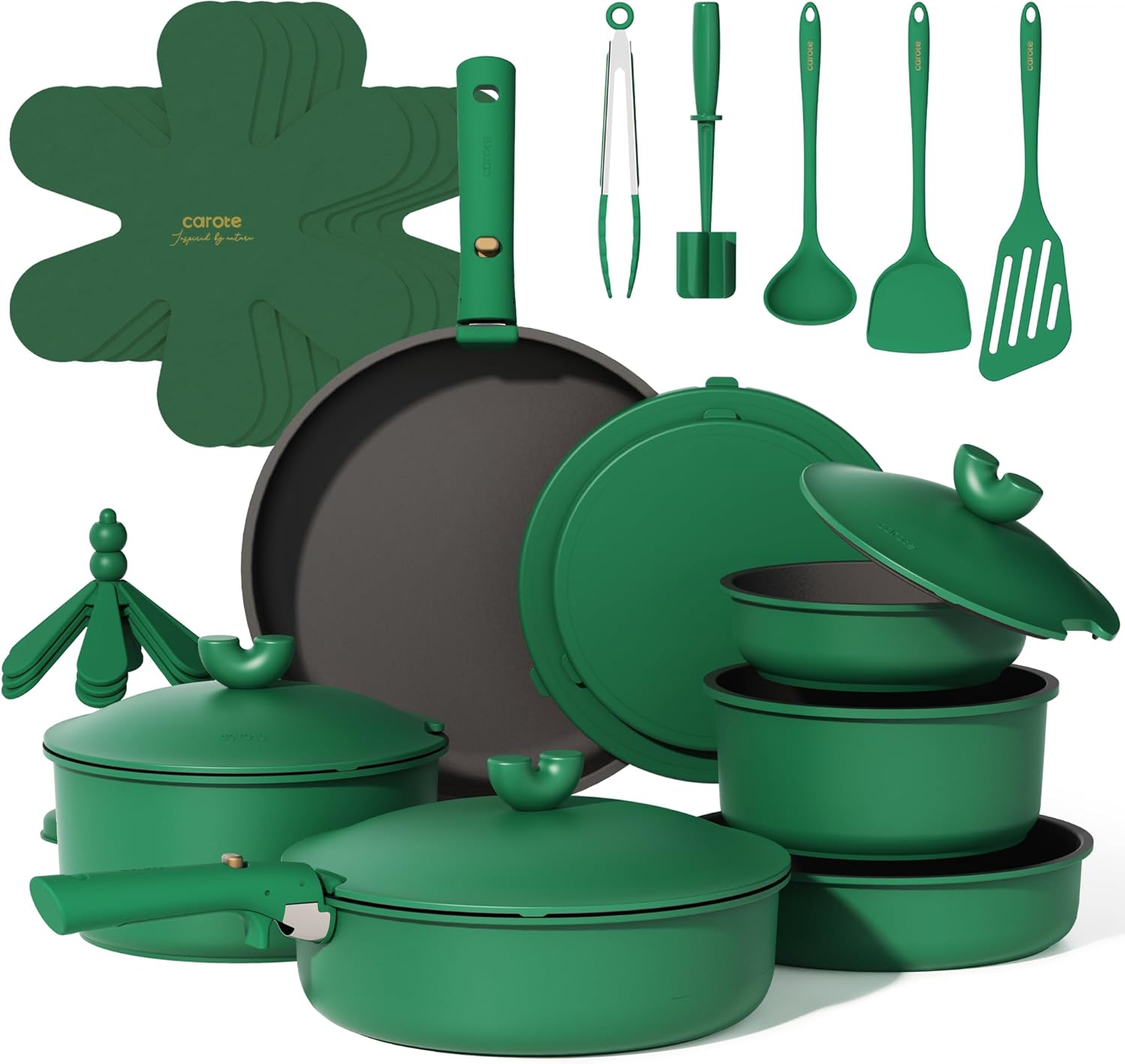 Similar product pinkCAROTE 27pcs Pots and Pans Set Non Stick, Gift Set Nonstick Cookware Die-cast Aluminum Detachable Handle, Dishwasher/Oven Safe, Induction Cooking Pot and Pan Sets, Green, RV Kitchen Cookwares Castleton Green 27 Piece