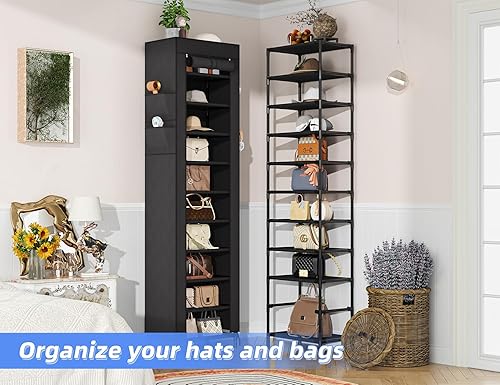 Miniatura 6 de Simple Trending Zapatero estrecho con tapa, organizador de zapatos de 10 niveles, armario alto y independiente con capacidad para 20 pares para