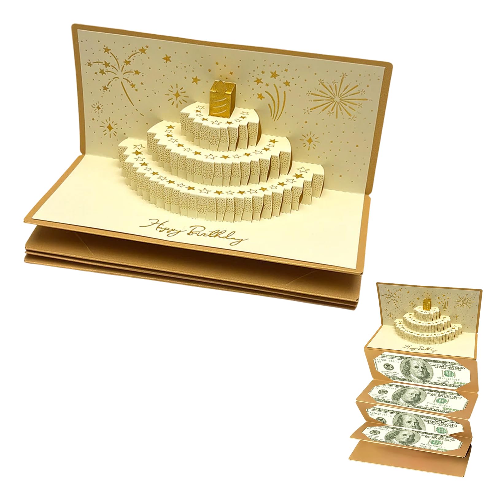 Surprise Cash Envelope Money Gift Cake Birthday Money Box Cash Gift Pull, 6-Slot Foldable Money Envelopes with Ribbon, Paper Money Holder for Cash & Cards (No Light)