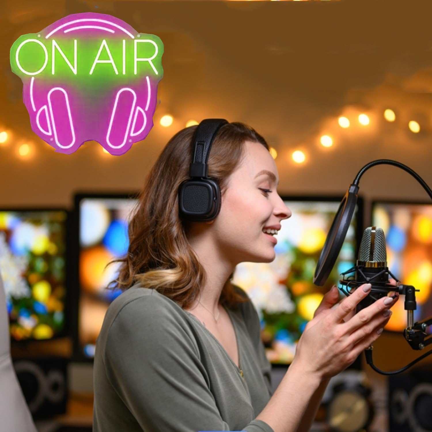 On Air - Cartel de luz de neón para Twitch, Tiktok, Youtube, amantes de los jugadores, con cadena colgante e interruptor regulable para decoración de estudio, pared, dormitorio, sala de juegos