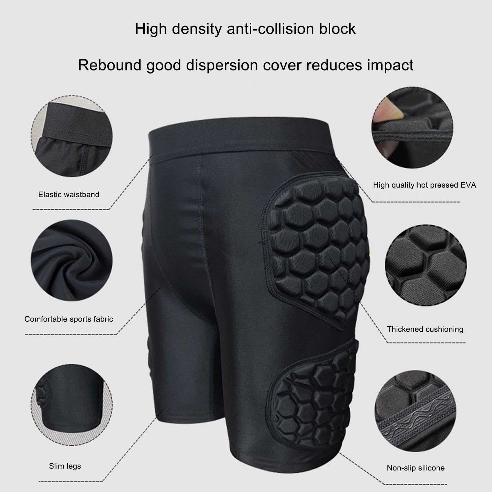 Hotfiary Men's Padded Compression Shorts 5-Pads Football Girdles Hip Thigh Tailbone Protective Shorts for Paintball Baseball