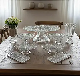Kit Lapidado - 1 Boleira+ 4 Médio + 2 Bandejas Luxo + 2 Vaso - Perfeito para Festa de Aniversário, Decoração de Casa e Eventos em Geral - Acrílico de Luxo