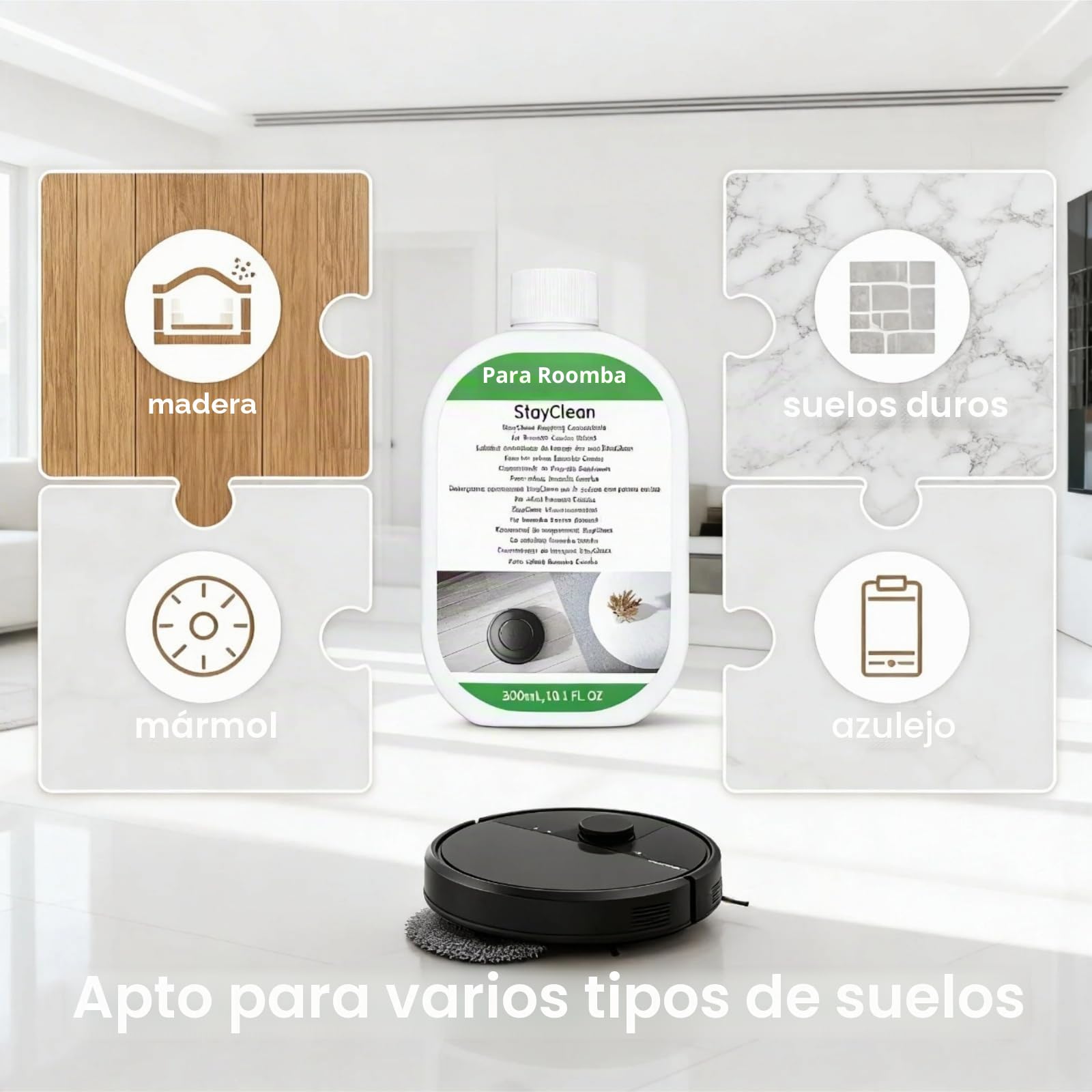 Compatible con Roomba Plus 405 505 Max 705 Robot de limpieza líquido limpiador pisos, 300 ml, fórmula baja en espuma, profunda, aroma fresco, aspiradoras robóticas
