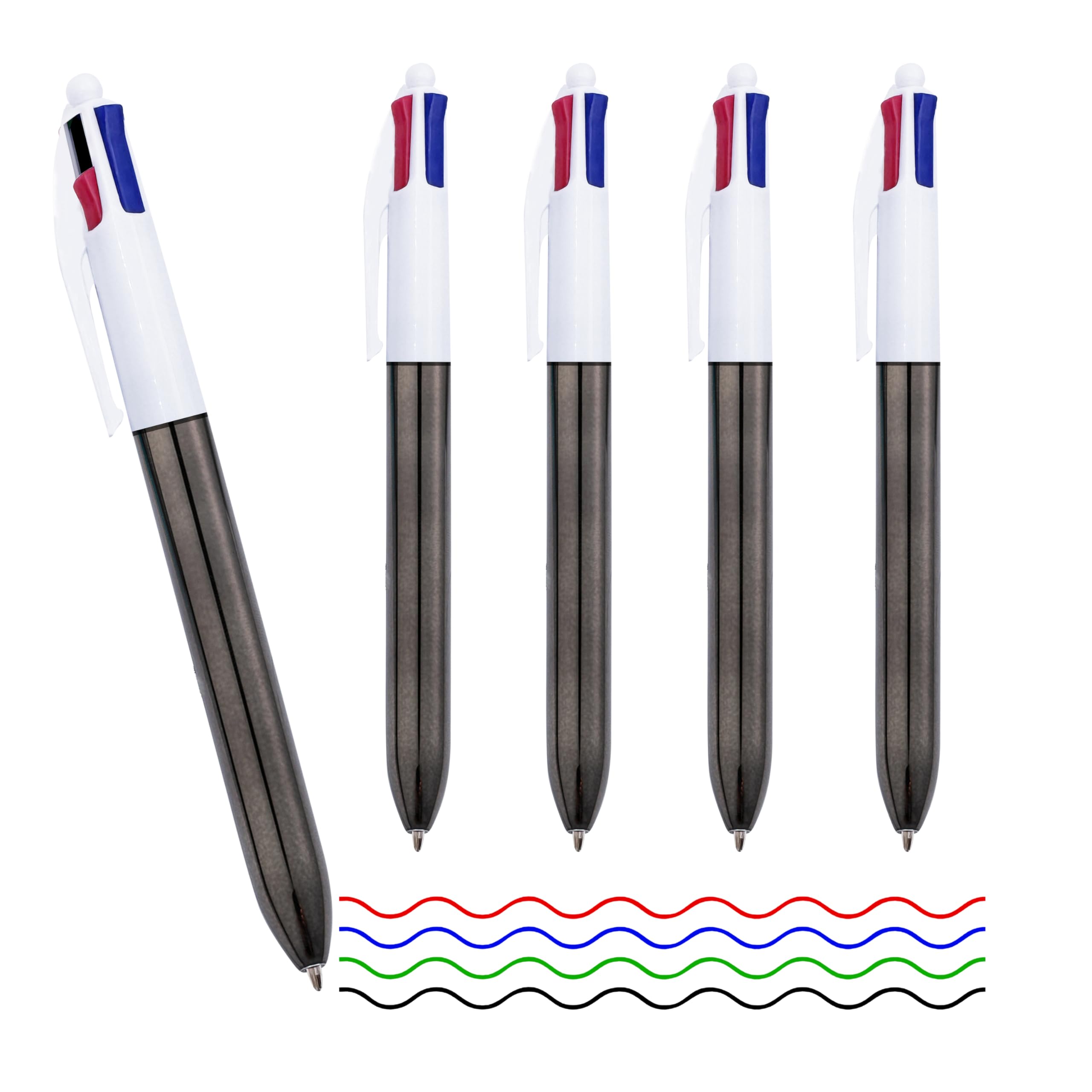 FloraVigo 5 Pieces Four Color Ballpoint Pen Set, 4-in-1 Multicolor Ballpoint Pen, 1.0mm Retractable Ballpoint Pen for Office, Notes, Planning and Daily Writing Supplies