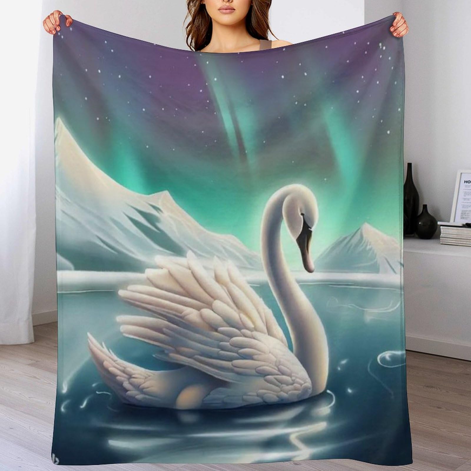 Couverture en flannel cygne 150x200cm le cadeau douceur idéal pour la maison