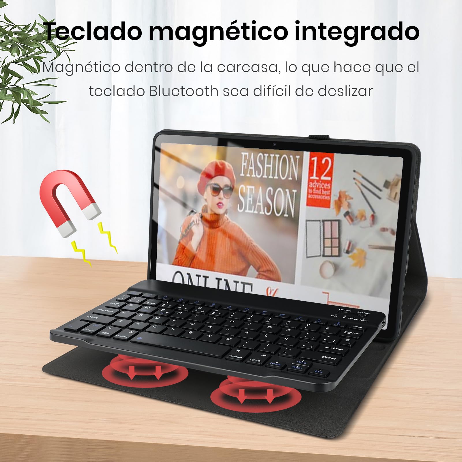 Funda con Teclado para Xiaomi Redmi Pad 2 / Redmi Pad SE 11" 2023 | Teclado Bluetooth magnético desmontable con Español Ñ, funda con portalápices, para Xiaomi Redmi Pad 2 11" 2025 Negro