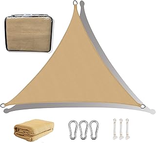 VANTHEIR Triangle Sun Shade Sail 3x3x3m Sails Canopy Waterproof PES Polyester 95% UV Block, Awning with Free Rope for Patio Party Backyard Lawn Garden Outdoor Activities,Beige