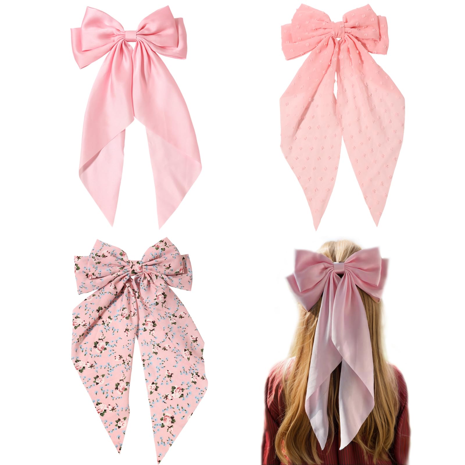 Amazon.com : LFOUVRE Pink Hair Accessories - Bow Hair Clips  display picture 2