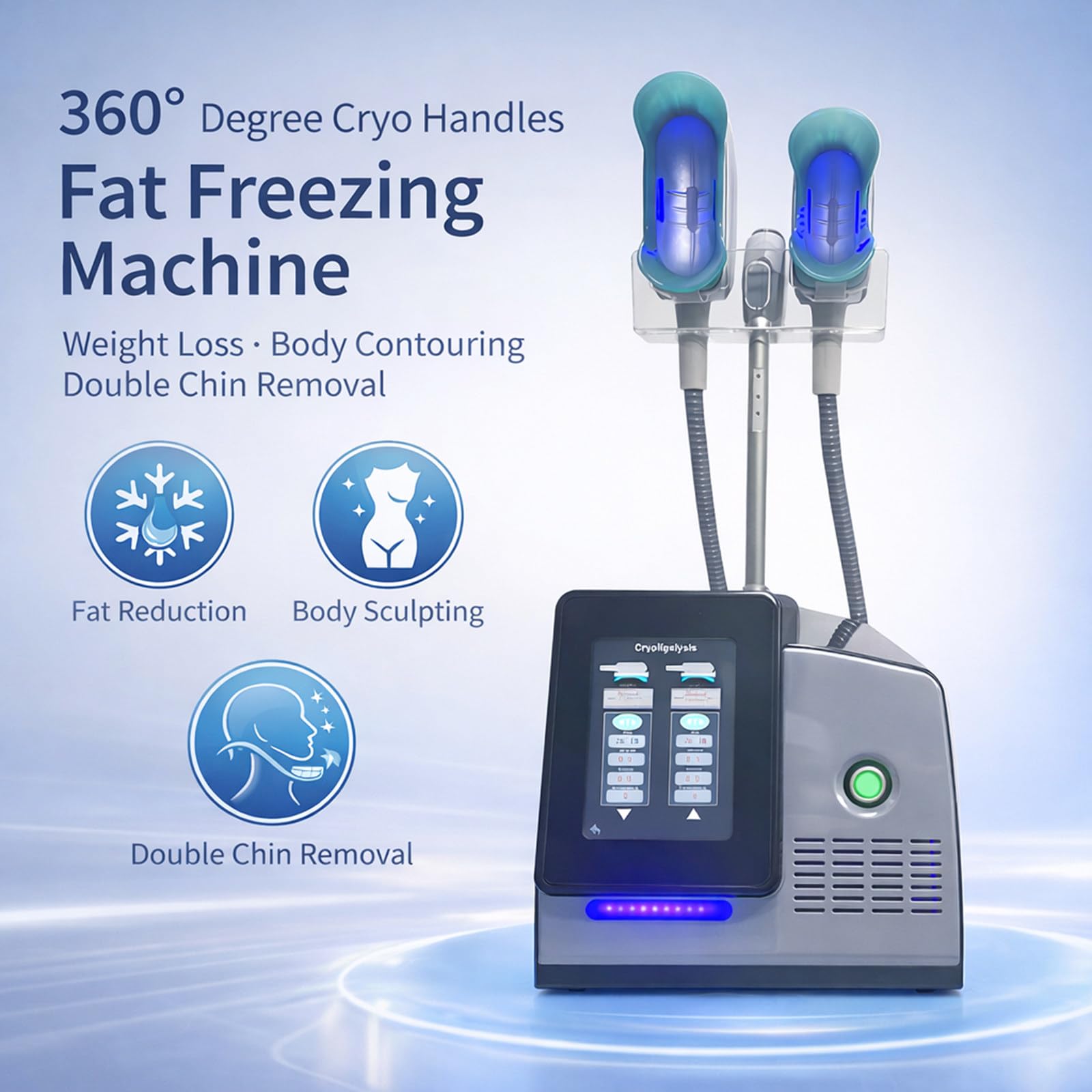 Urządzenie do usuwania tkanki tłuszczowej metodą CoolSculpting – aparat do kriolipolizy i lipolizy, wyszczuplania oraz modelowania sylwetki, wyposażony w 3 głowice