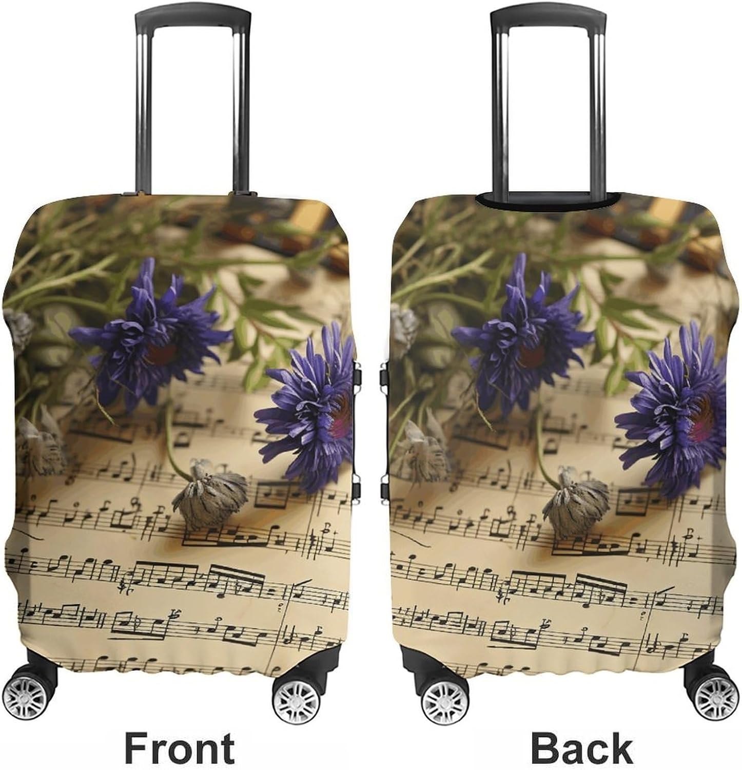 Music Sheet Luggage Cover for Travel, Washable Suitcase Protector for Home, Anti Scratch Luggage Covers XL with Zippers on Both Sides, Suitcase Stretchable Outdoor Accessories image 3