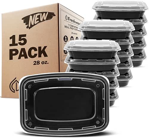 Freshware Meal Prep Containers 15 Count (Pack of 1) Compartment
