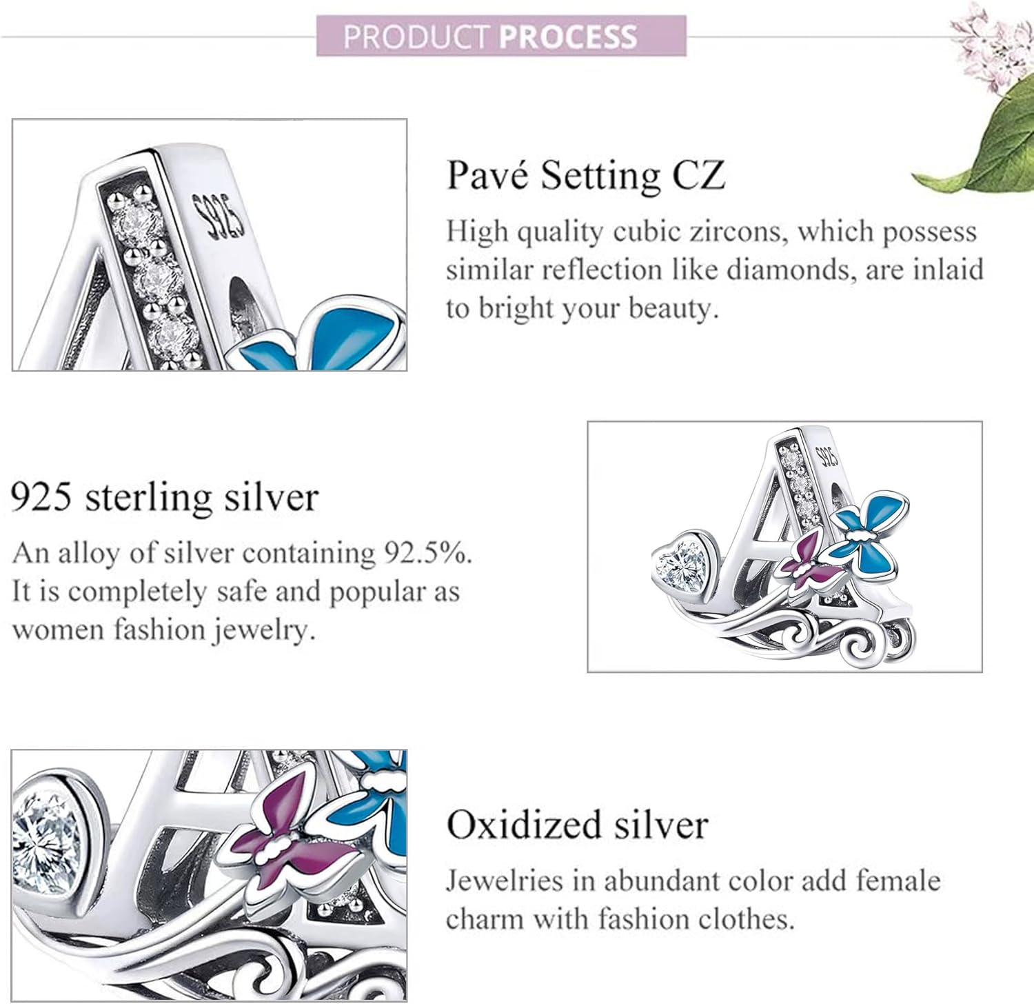 S925 Silver Butterfly Initial Letter Charms Fit for Pandora Charms Bracelets and Necklace Alphabet Bead Charms Jewelry Gifts for Women - Image 6