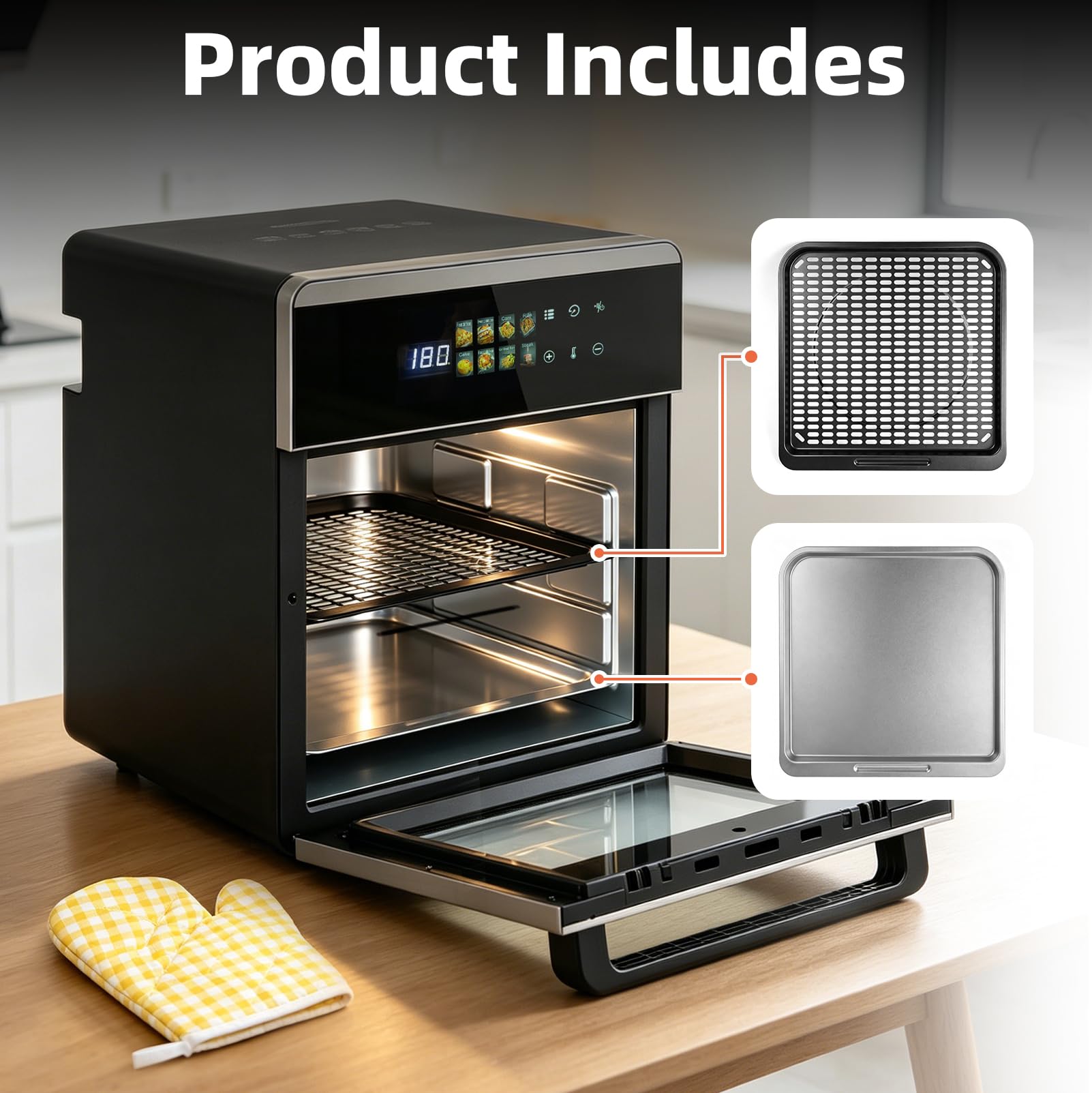 Frytkownica beztłuszczowa 16L, Air Fryer 8 w 1, stal nierdzewna | Frytkownica na gorące powietrze z funkcją piekarnika, grillowania i suszenia, z blachą do pieczenia