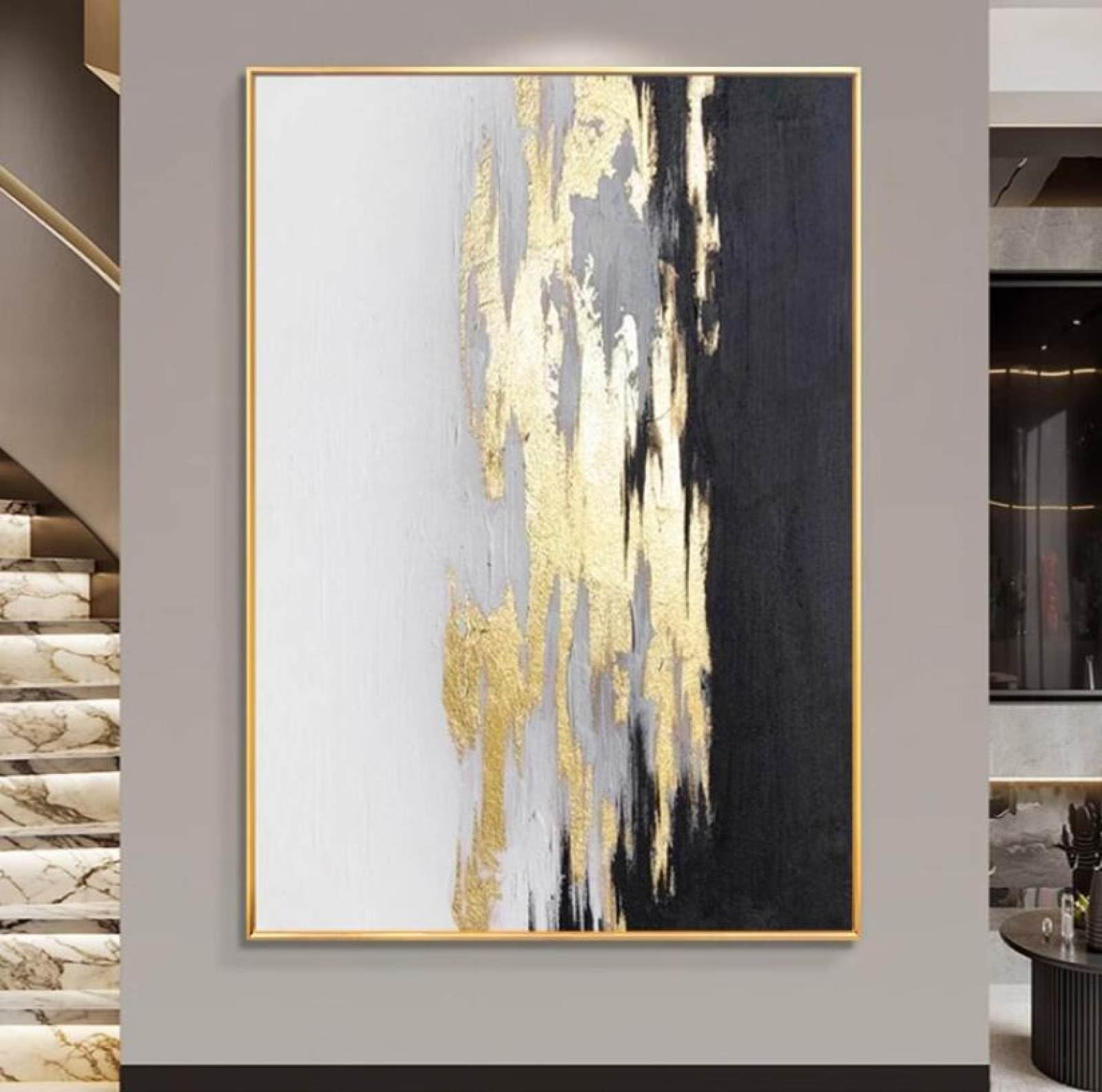 Peinture à l'huile sur toile pour habiller un mur vide avec l'art abstrait feuille d'or