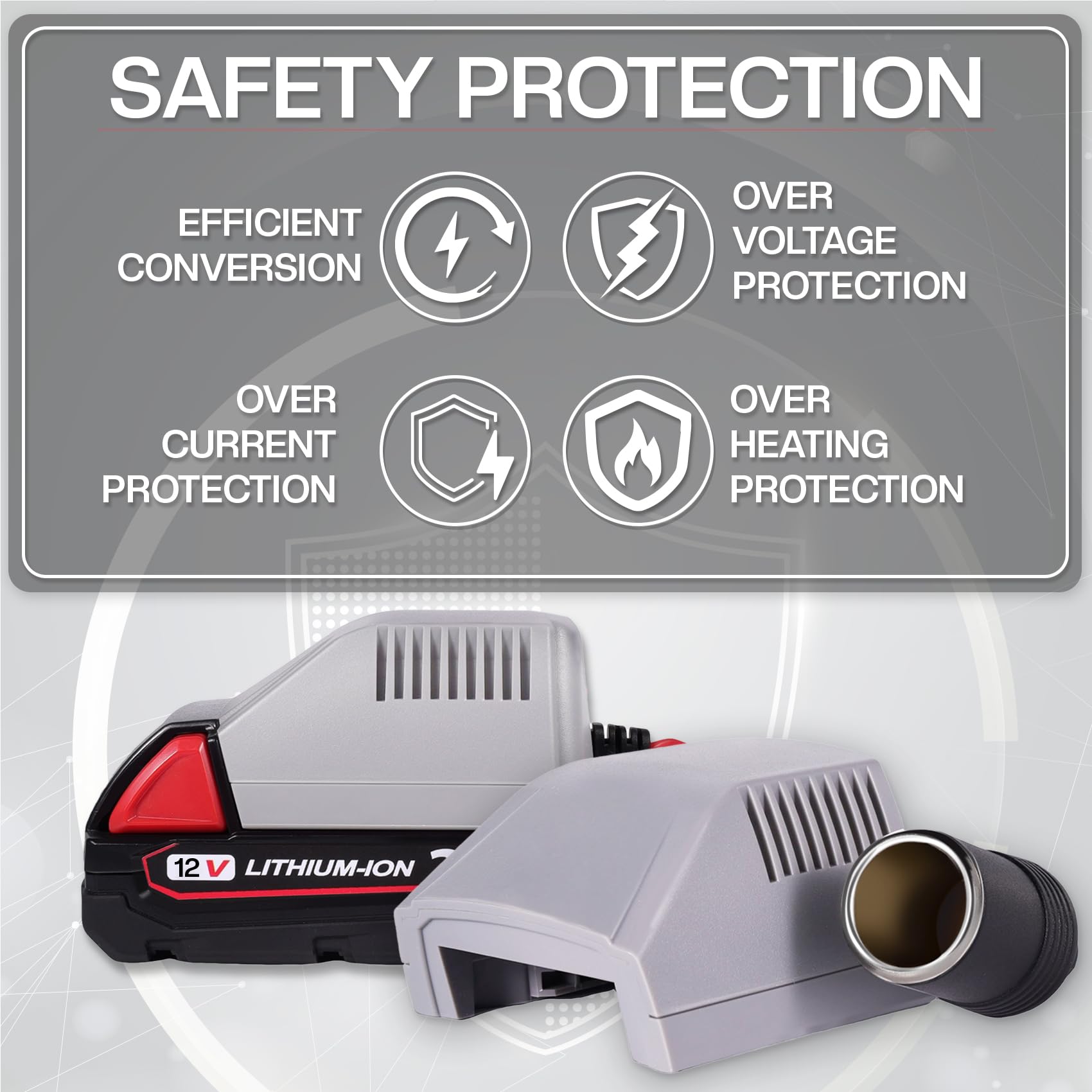 TONSIM Adaptador de Batería Milwaukee 18V – Convertidor Step Down con Puerto de Encendedor para Dispositivos 12V y Herramientas Eléctricas – Compatible con Todas Las Baterías Milwaukee 18V