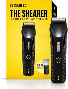 TOOLETRIES The Shearer Groin Trimmer & Body Groomer with Accessories Set, Mens Waterproof Pubic Hair & Ball Trimmer, Rechargeable Wet/Dry Electric Shaver for Chest, Legs & Sensitive Areas - Black