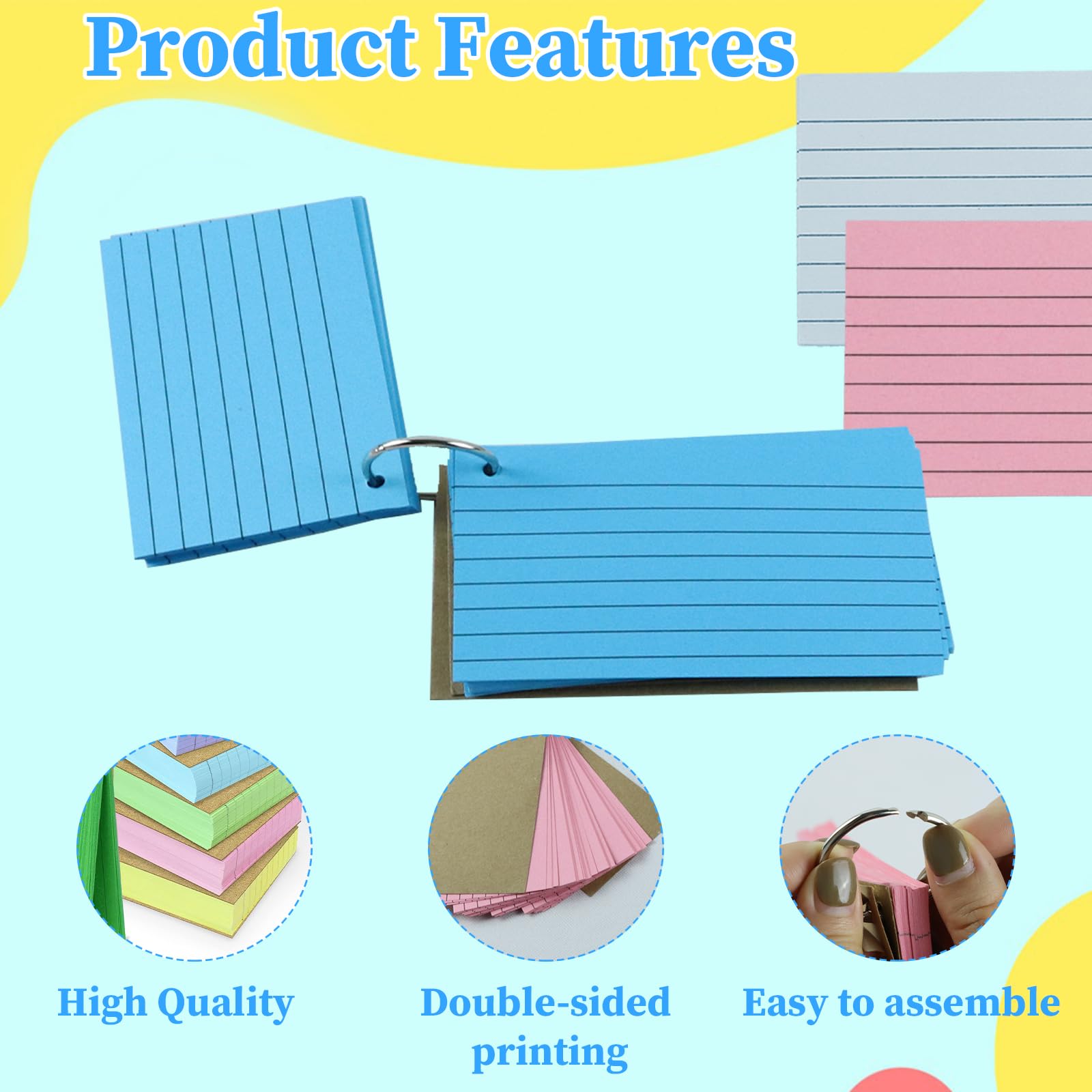 500 Cartoncini A Righe A8 LONHCHI Con Anelli - Per Apprendimento E Vocabolario - Foto 5