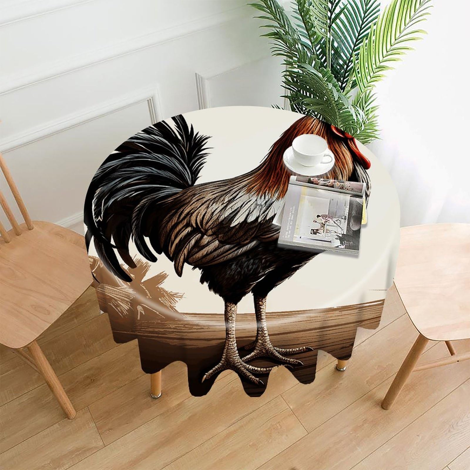 FodPand Rooster Round Tablecloth - 60 Inch Premium Polyester Table Cloth, Fashion Wrinkle Resistant Decorative Table Cover for Dining Kitchen Party Buffet Tables