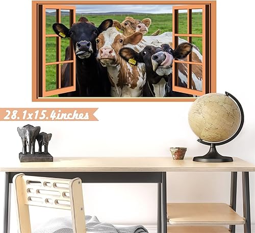 Miniatura 8 de Divertidas calcomanías de pared de vaca, calcomanías de pared de vaca, calcomanías de despegar y pegar, calcomanías 3D con estampado de vaca,