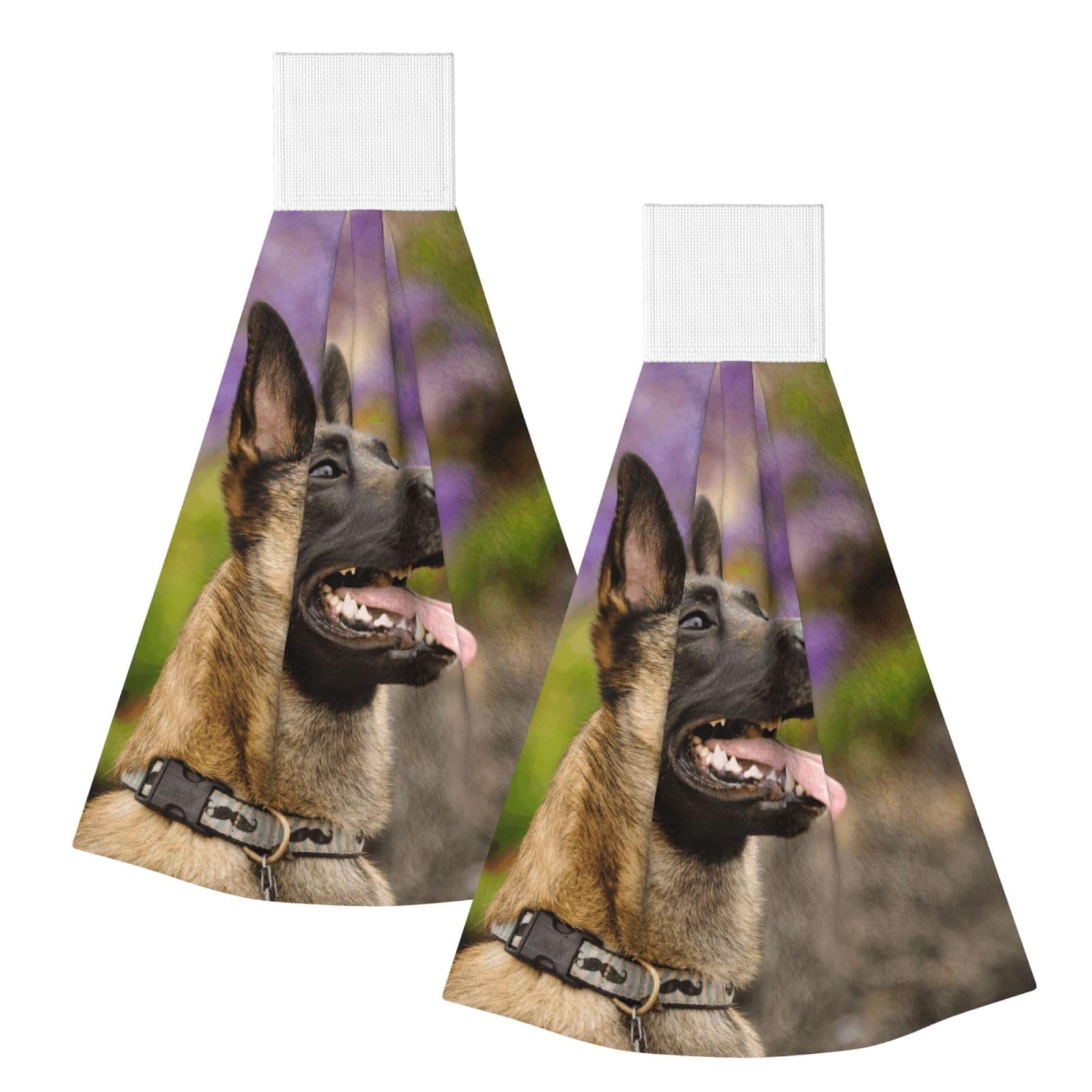 DOPKLNA Belgian Malinois Pets Dogs Belgian Malinois, 2 Pcs Hanging Coral Fiber Hand Towels for Bathroom, Absorbent Kitchen Towels
