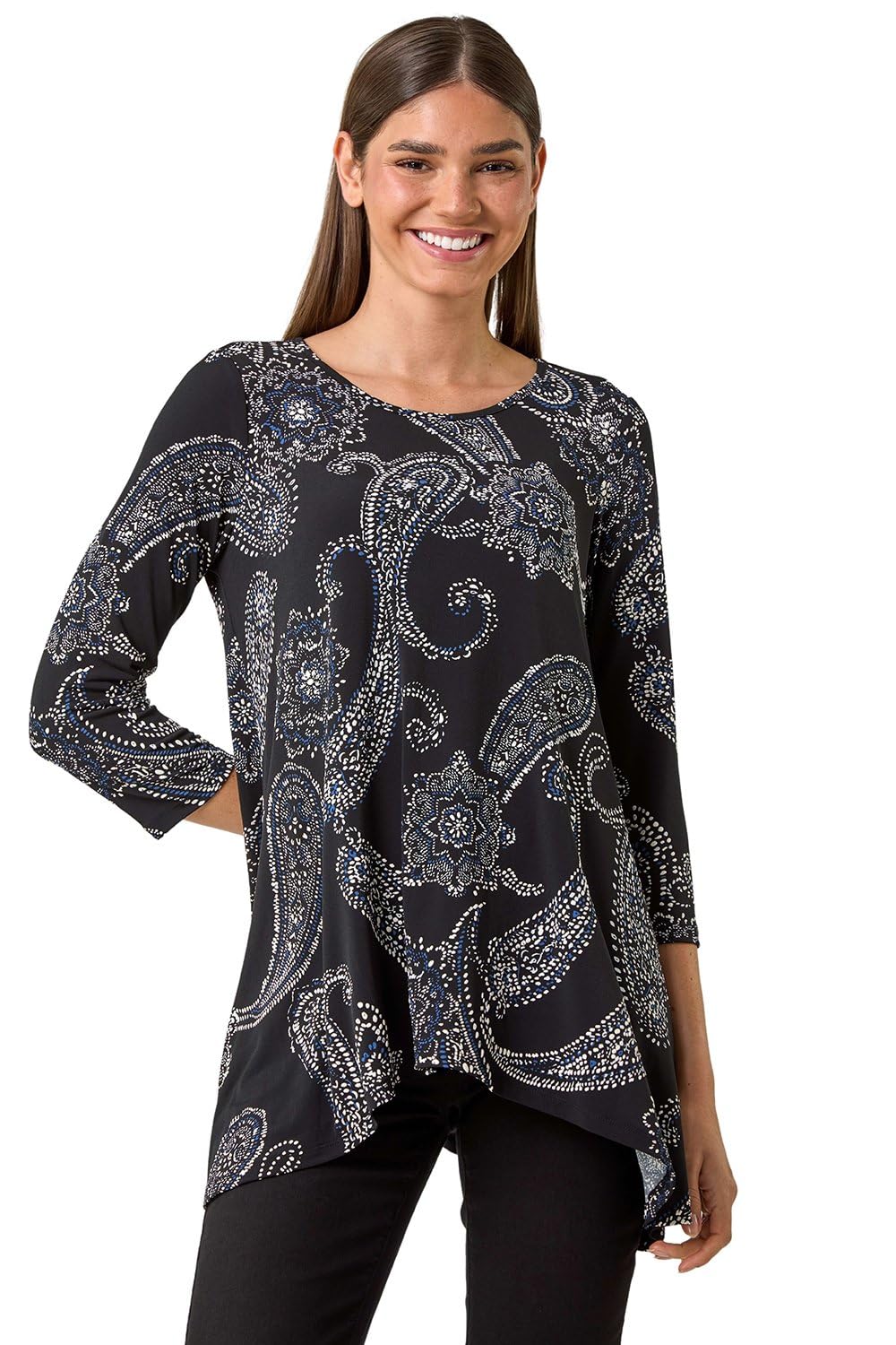 Roman Women's Blue Paisley Print Stretch Tunic Size 12