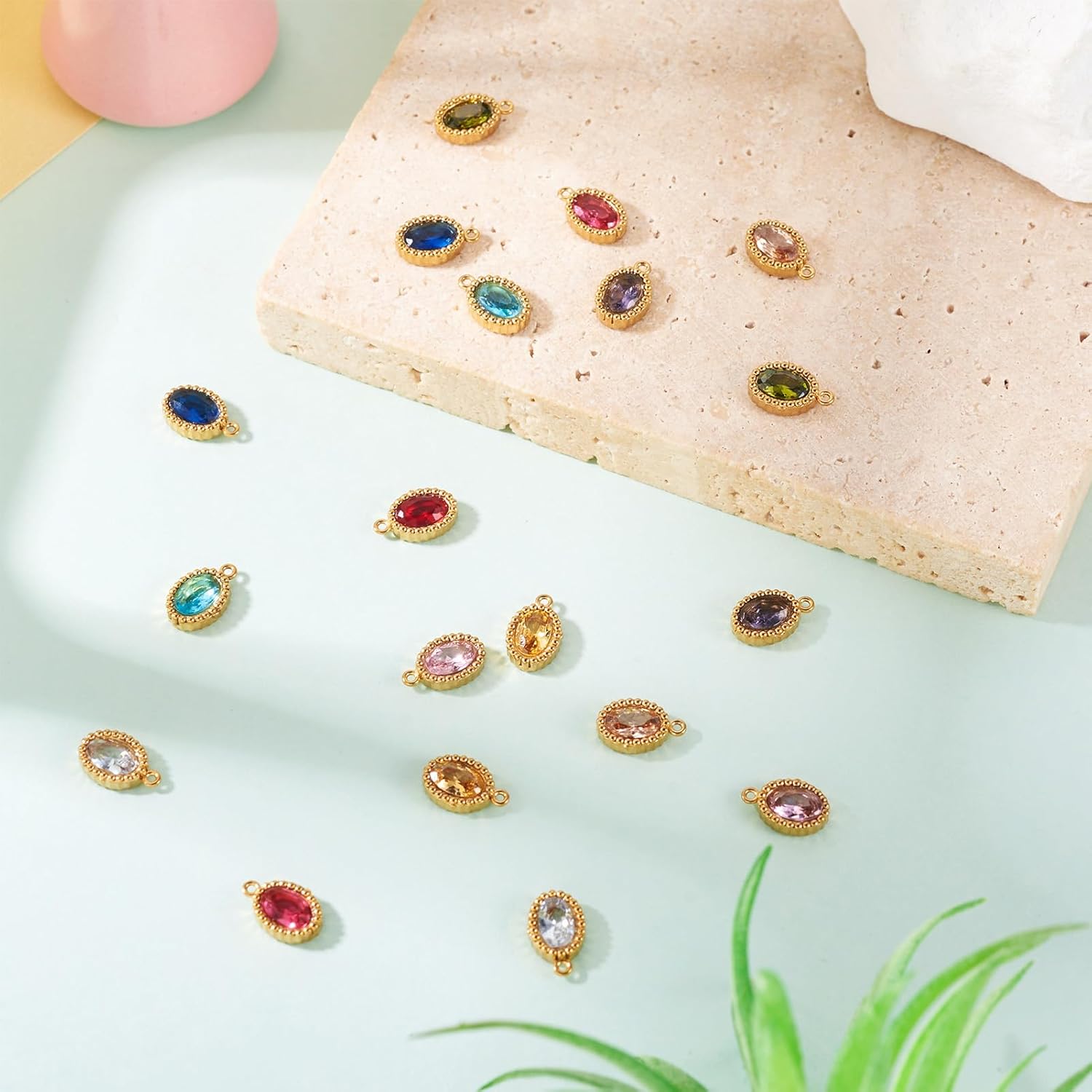 Pandahall 20Pcs 18K Gold Plated Stainless Steel Rhinestone Pendants Small Crystal Oval Charms Faceted Glass Cubic Zirconia Charm for DIY Necklace Bracelet Earring Craft - Image 7