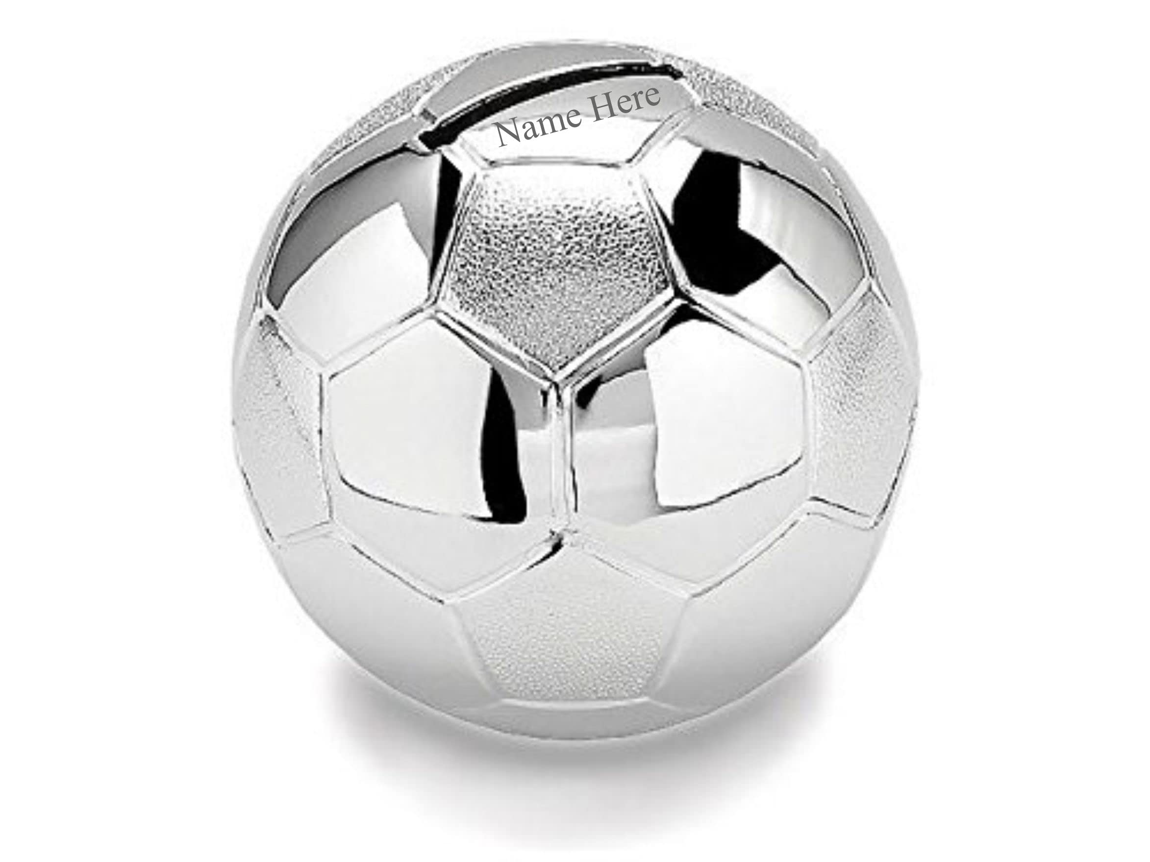 Silver [Custom] Personalised Engraved -Plated Football Bank Money Box Christening / Birthday / Baby Gift