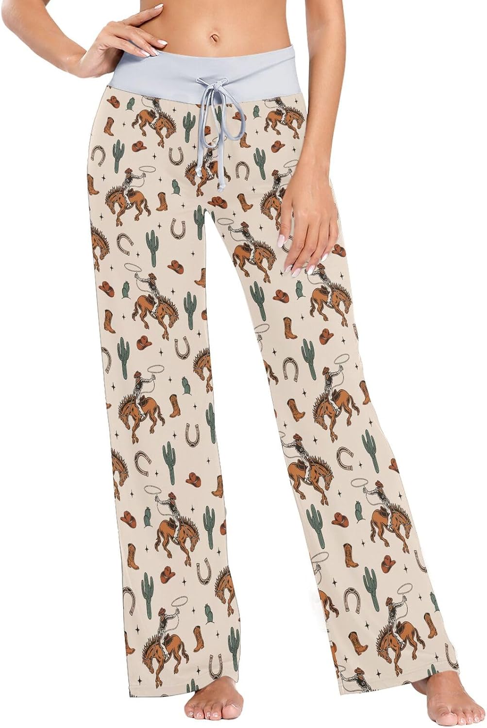 Women's Pajama Pants Comfy High Waist Lounge Casual Wide Leg Western Cowboy Pj Bottoms with Pocket