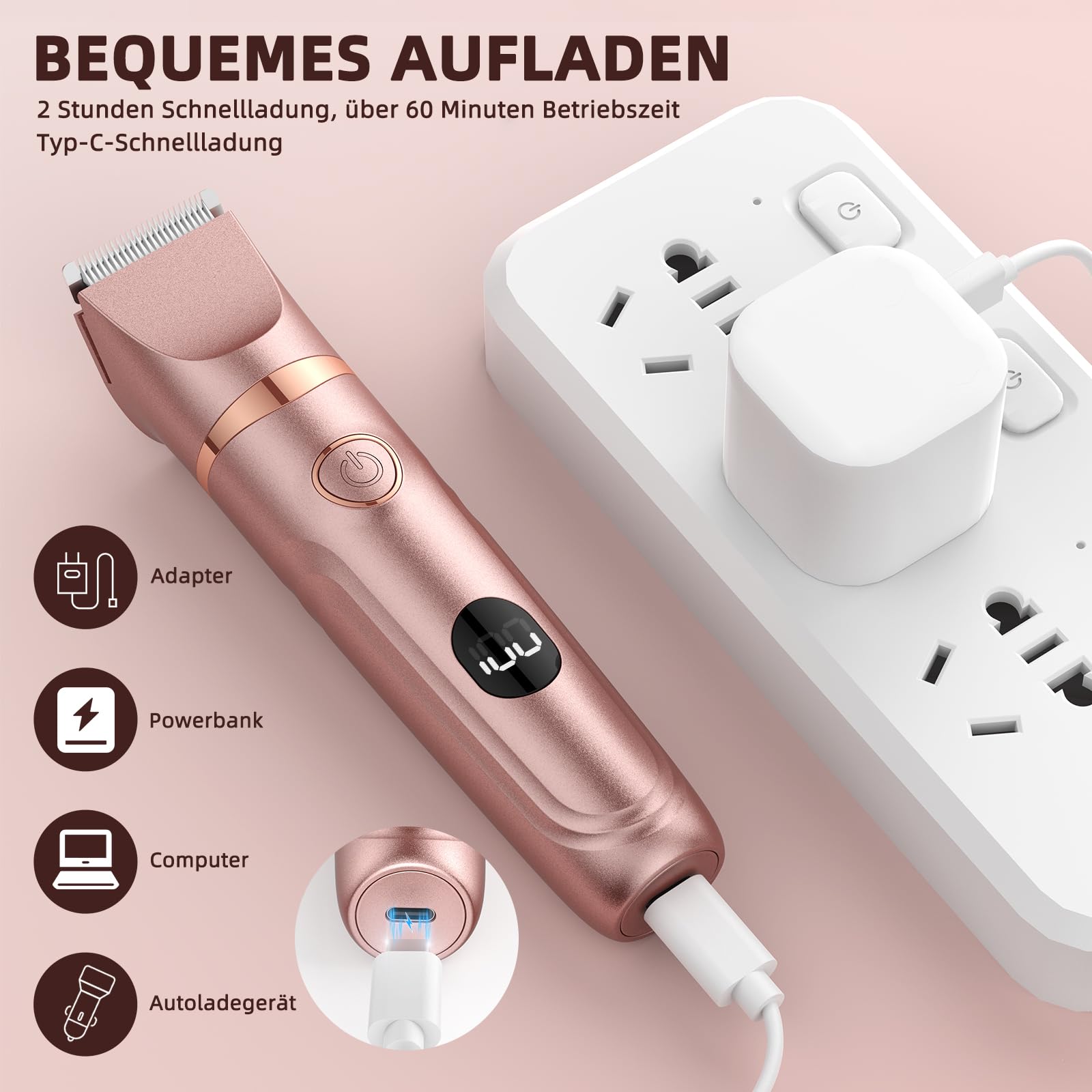 Lady Shaver für Frauen, 3-in-1-Bikini-Trimmer für Frauen zur Nass- und Trockenanwendung, elektrischer schmerzfreier Rasierer für Beine, Körper, empfindliche Haut