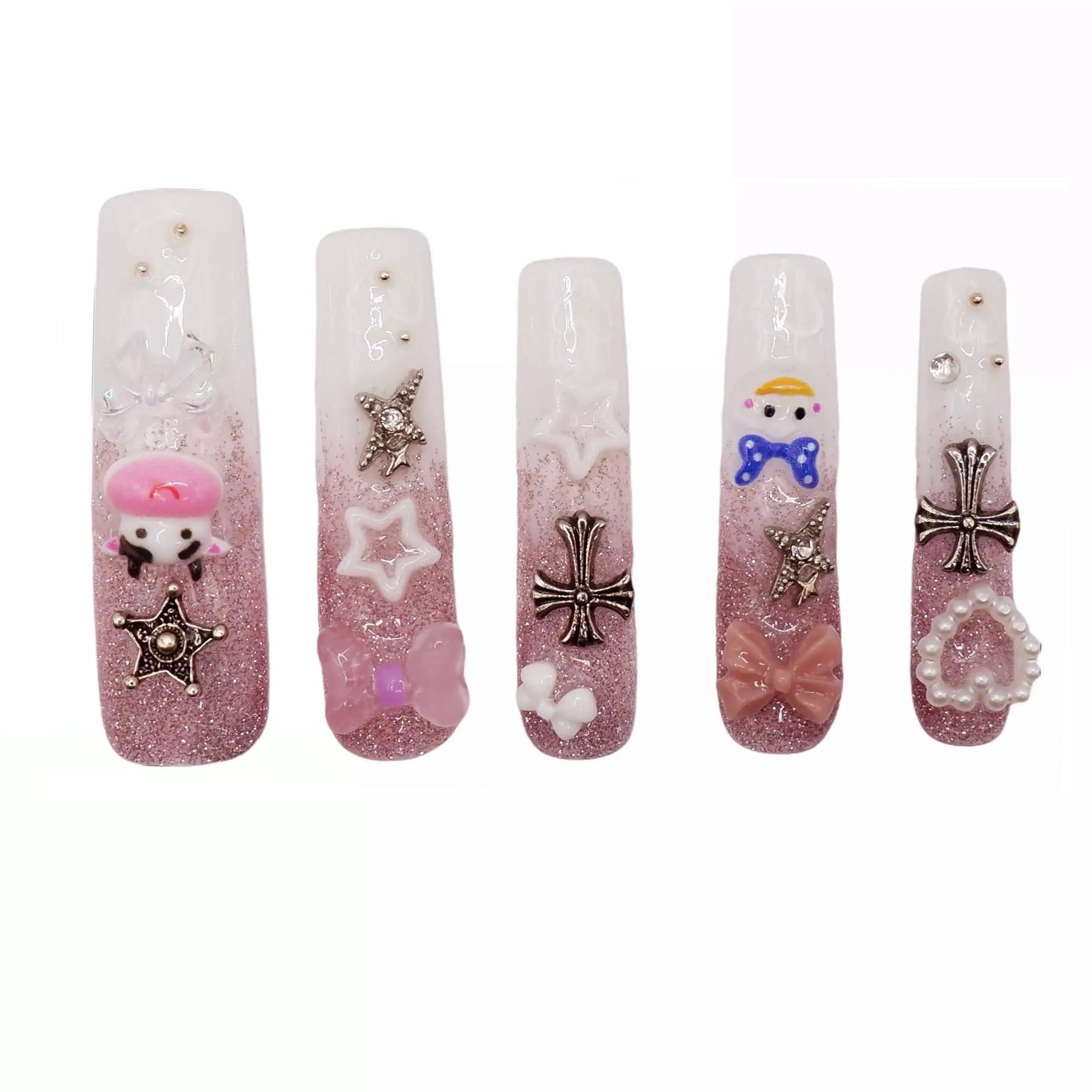 SLANGO Long Press on Nails Cow Theme 1.7" Hand Made Acrylic False Nails Set, B50, L