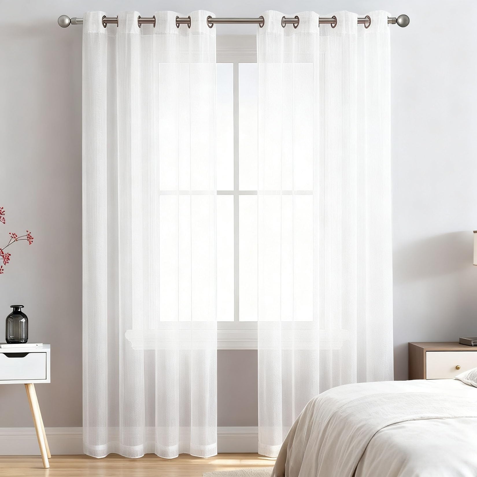 Zasłony Na Przelotkach 230 x 190 cm Półprzezroczysty, Zakładka Ołówkowa, Supermiękki, Prywatność, Elegancki Firanki Do Okien for Bedroom/Living Room, Biały