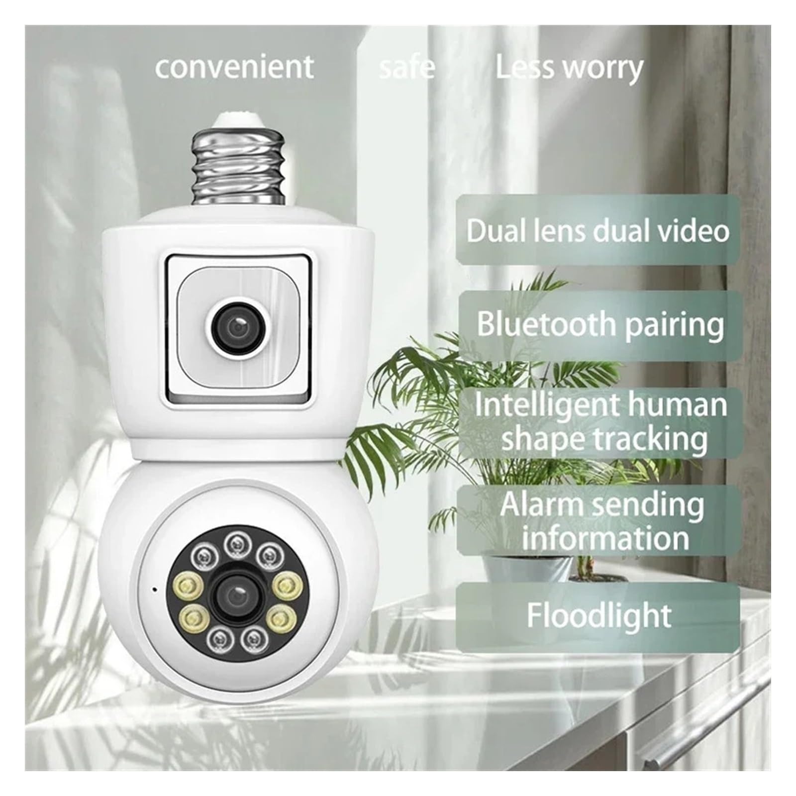Caméras de sécurité, Caméra ampoule 4K 8MP E27, double objectif, double écran, suivi automatique, Audio bidirectionnel, Vision nocturne couleur, caméra de sécurité extérieure(4MP Add 128G Card)
